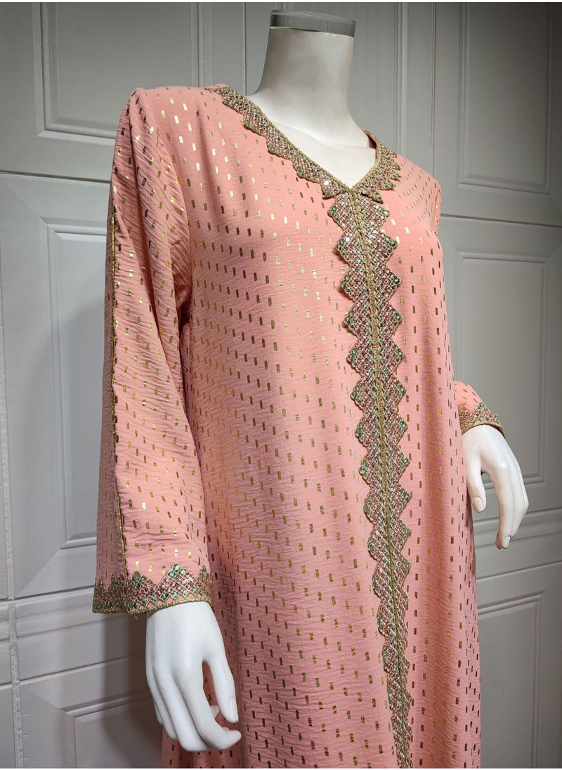 ShineShe Fashionable New Pink Gold Stamped Muslim Dubai abaya Jalabiya  - Image 5