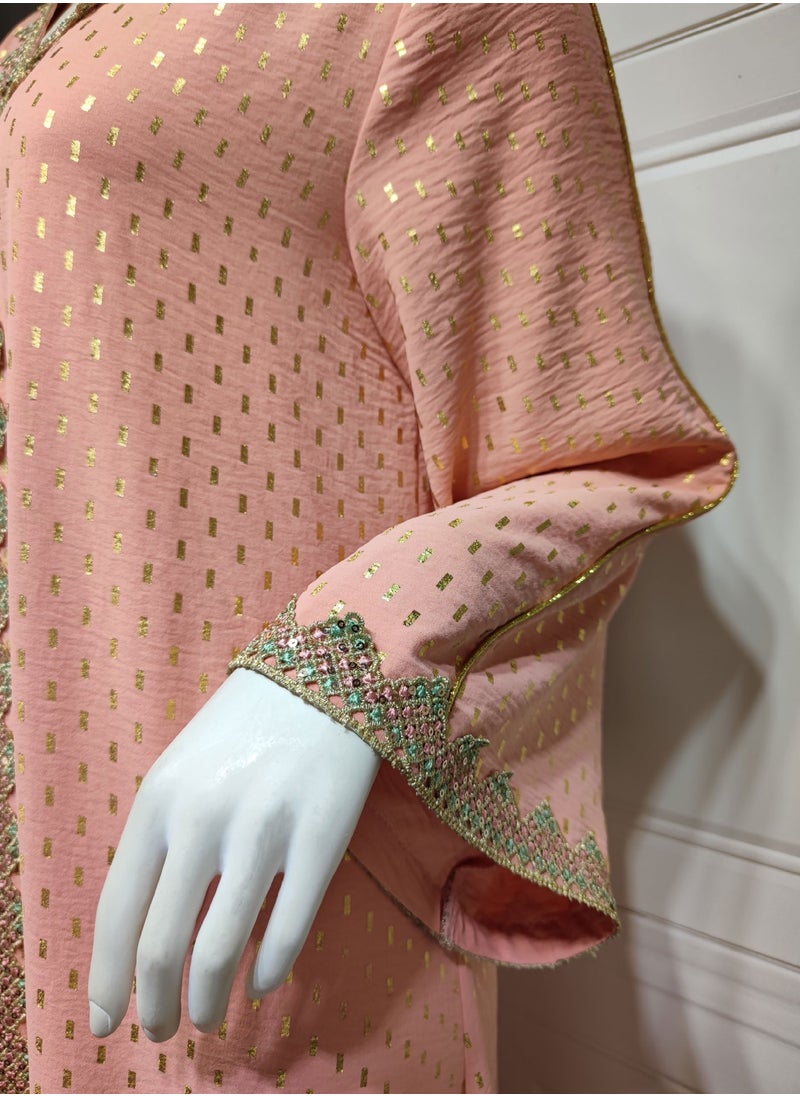ShineShe - Fashionable New Pink Gold Stamped Muslim Dubai abaya Jalabiya - Image 1