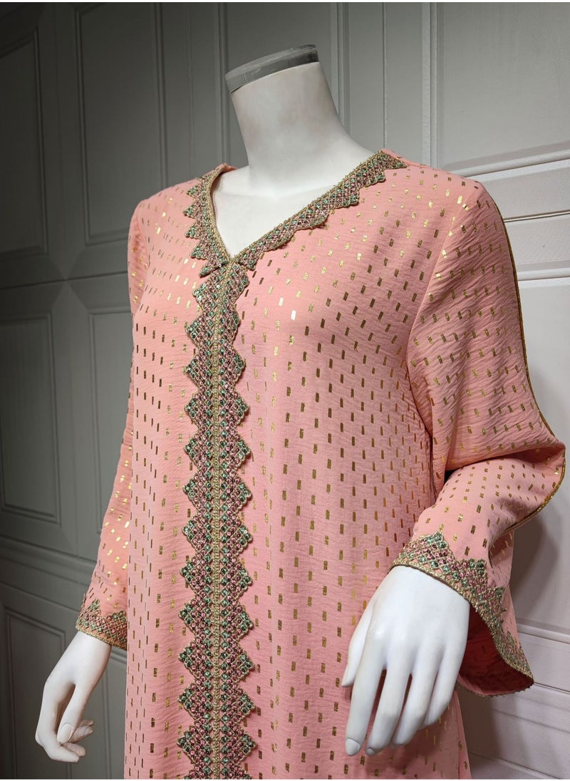 ShineShe - Fashionable New Pink Gold Stamped Muslim Dubai abaya Jalabiya - Image 1