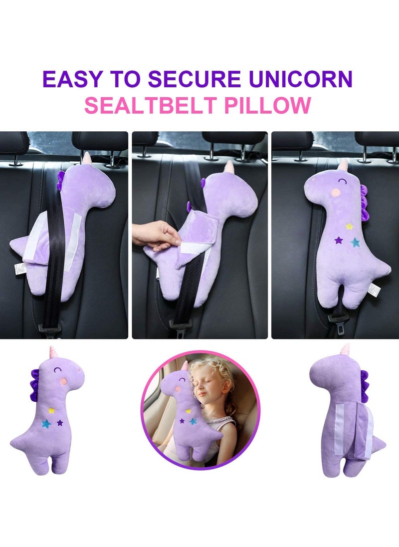ORiTi - Unicorn Seat Belt Pillow Kids Unicorn Seat Belt Cover, Vehicle Shoulder Pads, Car Seatbelt Cushion for Kids, Seat Strap Pillows Kids, Animal Travel Pillow (Purple) - Image 1