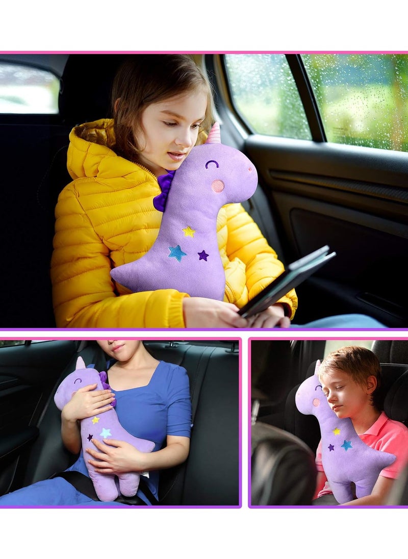 ORiTi - Unicorn Seat Belt Pillow Kids Unicorn Seat Belt Cover, Vehicle Shoulder Pads, Car Seatbelt Cushion for Kids, Seat Strap Pillows Kids, Animal Travel Pillow (Purple) - Image 1