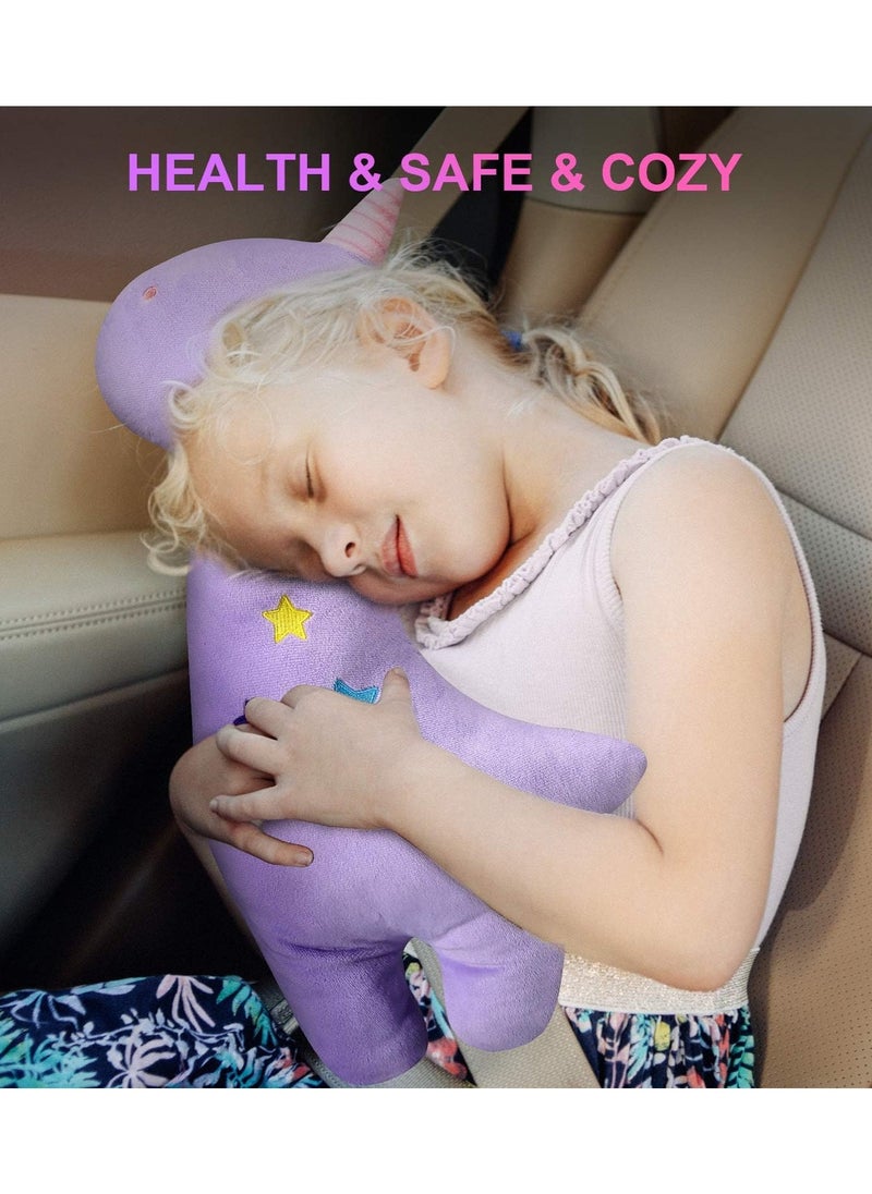 ORiTi - Unicorn Seat Belt Pillow Kids Unicorn Seat Belt Cover, Vehicle Shoulder Pads, Car Seatbelt Cushion for Kids, Seat Strap Pillows Kids, Animal Travel Pillow (Purple) - Image 1