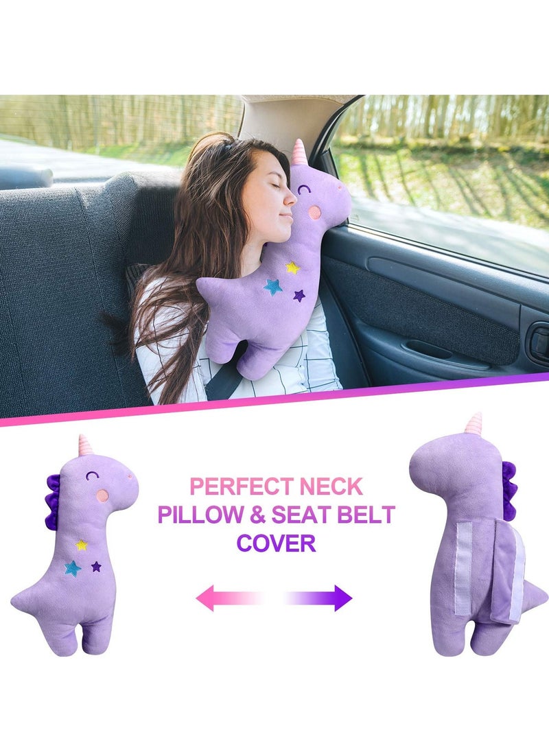 ORiTi - Unicorn Seat Belt Pillow Kids Unicorn Seat Belt Cover, Vehicle Shoulder Pads, Car Seatbelt Cushion for Kids, Seat Strap Pillows Kids, Animal Travel Pillow (Purple) - Image 1