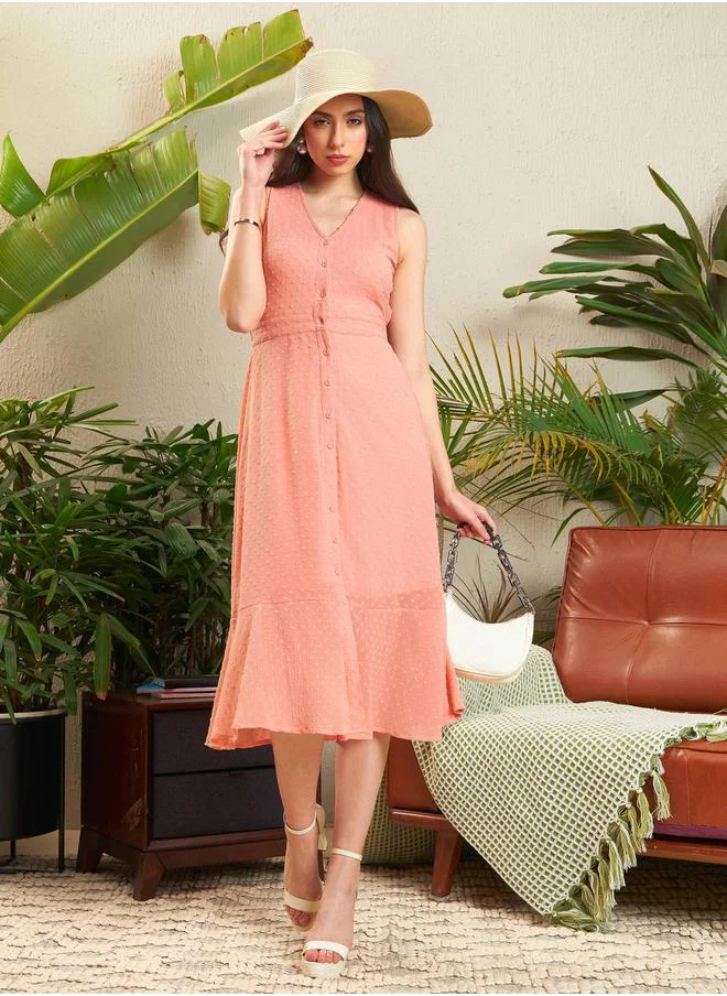 SASSAFRAS Dobby Frill Hem Midi Dress