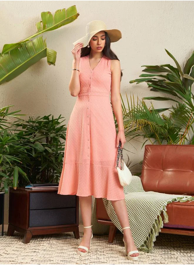 SASSAFRAS Dobby Frill Hem Midi Dress