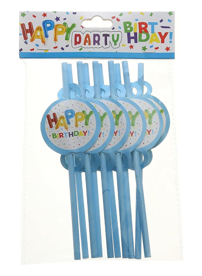 10pc Plastic Reusable Blue Color Straws Printed Happy Birthday & Confetti Used in Birthday Party Occasion For All Ages of Boys & Men 