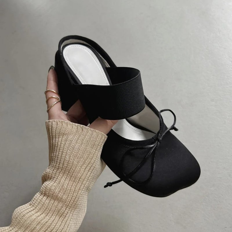 Women's Satin Bow Mary Jane Shoes with Chunky Heel - Image 3