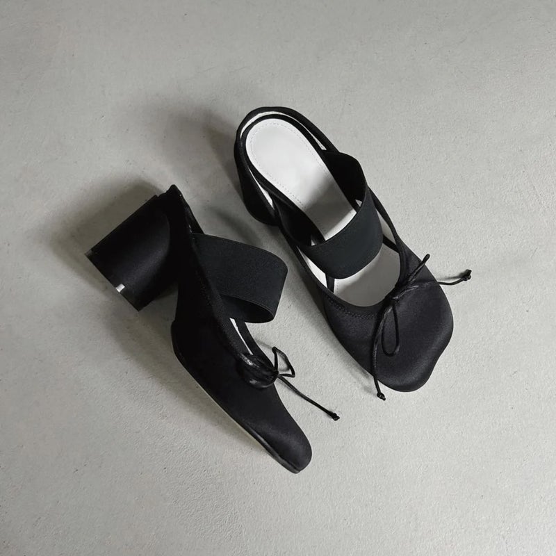 Women's Satin Bow Mary Jane Shoes with Chunky Heel - Image 1