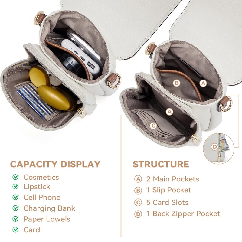 BOSTANTEN Small Crossbody Bags for Women Cell Phone Purse Leather Wallet Handbags with Card Slots Beige with Brown - Image 5