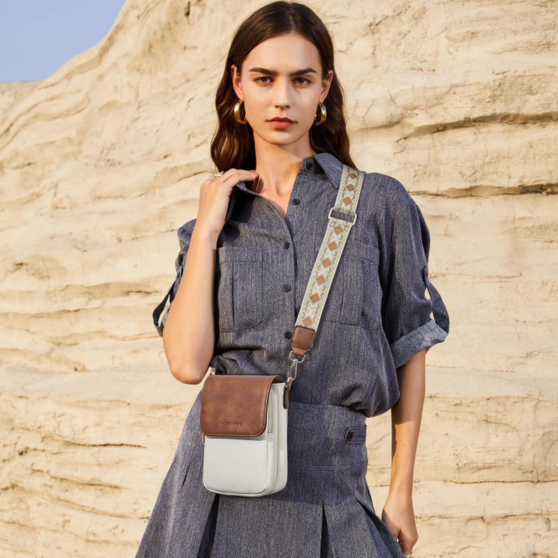 BOSTANTEN Small Crossbody Bags for Women Cell Phone Purse Leather Wallet Handbags with Card Slots Beige with Brown - Image 2
