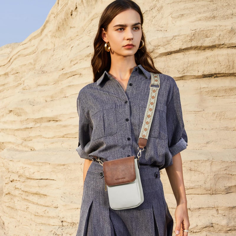 BOSTANTEN Small Crossbody Bags for Women Cell Phone Purse Leather Wallet Handbags with Card Slots Beige with Brown - Image 3