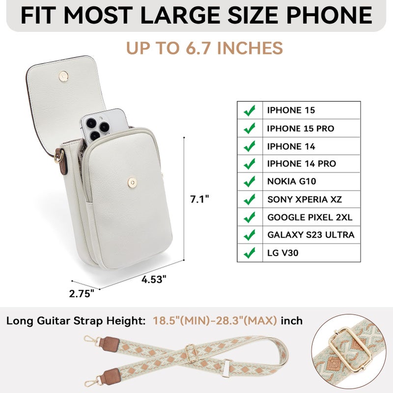 BOSTANTEN Small Crossbody Bags for Women Cell Phone Purse Leather Wallet Handbags with Card Slots Beige with Brown - Image 4