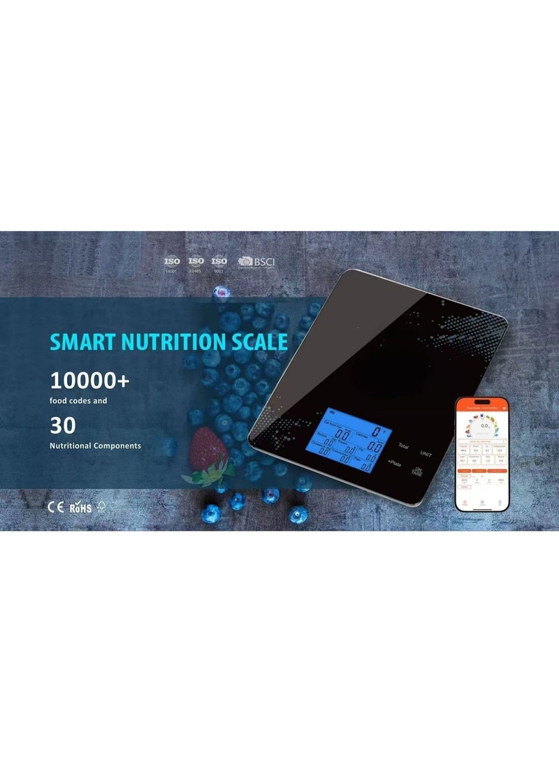 Food Scale with Nutritional Calculator, Kitchen Diet Scale, Digital Food Calorie Counting Scale for Meal Prep, Kitchen, Baking, Weight Loss, Resolution 1g, Max 5kg 11Ib, Tempered Glass（Black） - Image 4
