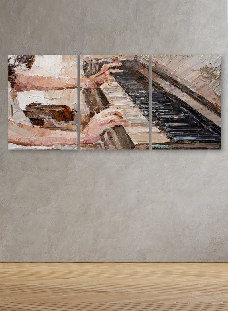 اربع جدران  ثلاث لوحات خشبية بتصميم تجريدي - Image 1