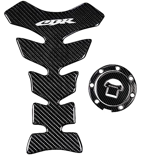 REVSOSTAR Real Carbon Look, Fuel Gas Tank Cap, Protector Pad, Tank Pad Decal Stickers, Tank Protector with Keychain for CBR600RR 2003-2015 CBR1000RR 2004-2015, 3PCS Per Set (SILVER) - Image 1