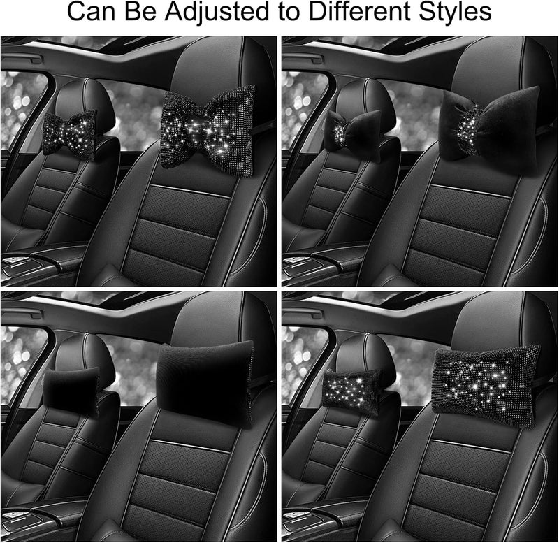 surpassme 2PCS Rhinestone Car Headrest Neck Pillow with Bling Bling Crystal Bow for Women - Image 3