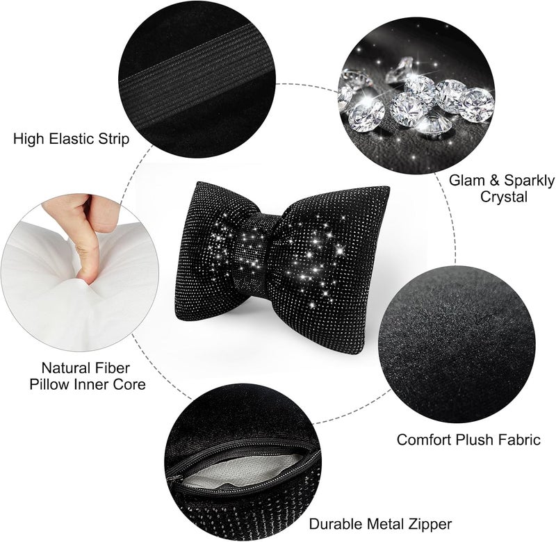 surpassme 2PCS Rhinestone Car Headrest Neck Pillow with Bling Bling Crystal Bow for Women - Image 5