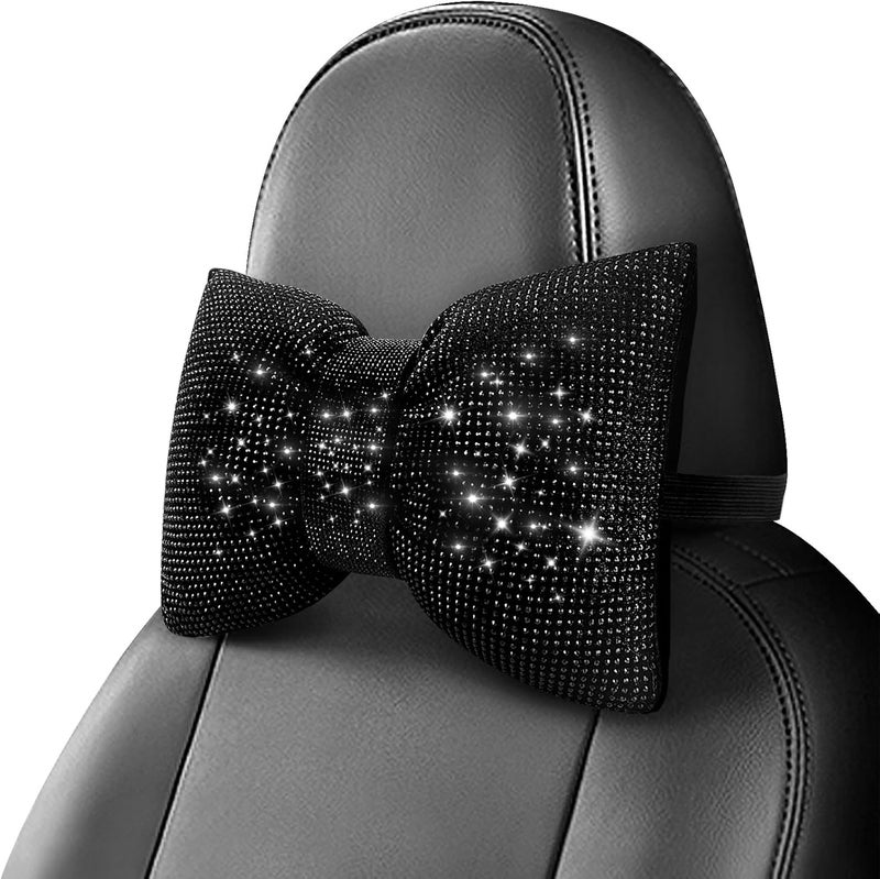 surpassme 2PCS Rhinestone Car Headrest Neck Pillow with Bling Bling Crystal Bow for Women - Image 2