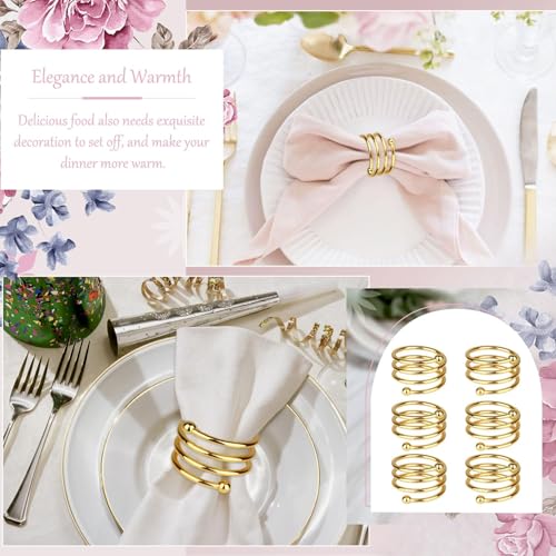 MAKABEE 6Pcs Gold Napkin Rings Round Napkin Ring Set of 6 Napkin Holders for Cloth Napkins for Wedding, Thanksgiving, Fall Party, Valentines Day, Easter Table Decor. - Image 4