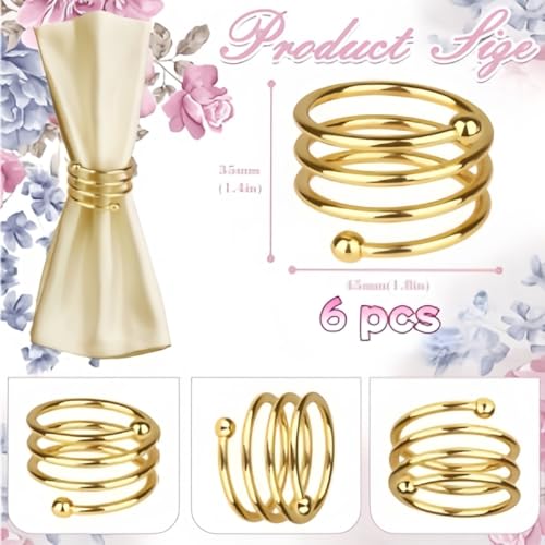 MAKABEE 6Pcs Gold Napkin Rings Round Napkin Ring Set of 6 Napkin Holders for Cloth Napkins for Wedding, Thanksgiving, Fall Party, Valentines Day, Easter Table Decor. - Image 3