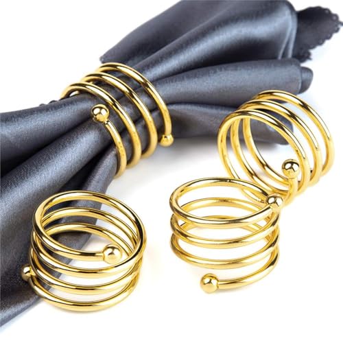 MAKABEE 6Pcs Gold Napkin Rings Round Napkin Ring Set of 6 Napkin Holders for Cloth Napkins for Wedding, Thanksgiving, Fall Party, Valentines Day, Easter Table Decor. - Image 1