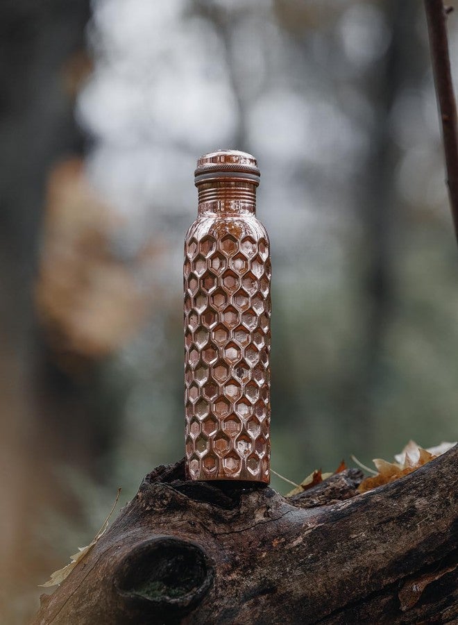 KYLA 100% Pure Copper Water Bottle for Drinking – Large 30 Oz Wide Mouth, Honeycomb Ayurvedic Copper Water Bottle with Straw – Handcrafted Leak-Proof Vessel, Reusable & BPA-Free - Image 3