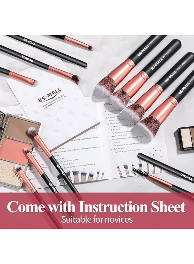 BS مول بي اس مول فرش مكياج طقم فرش مكياج خامة صناعية فاخرة فاونديشن بودرة كونسيلر ظلال عيون روز جولدن 14 قطعة عبوة واحدة - Image 5