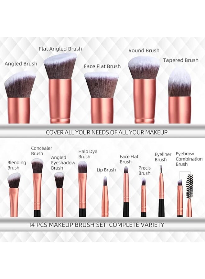 BS مول بي اس مول فرش مكياج طقم فرش مكياج خامة صناعية فاخرة فاونديشن بودرة كونسيلر ظلال عيون روز جولدن 14 قطعة عبوة واحدة - Image 3