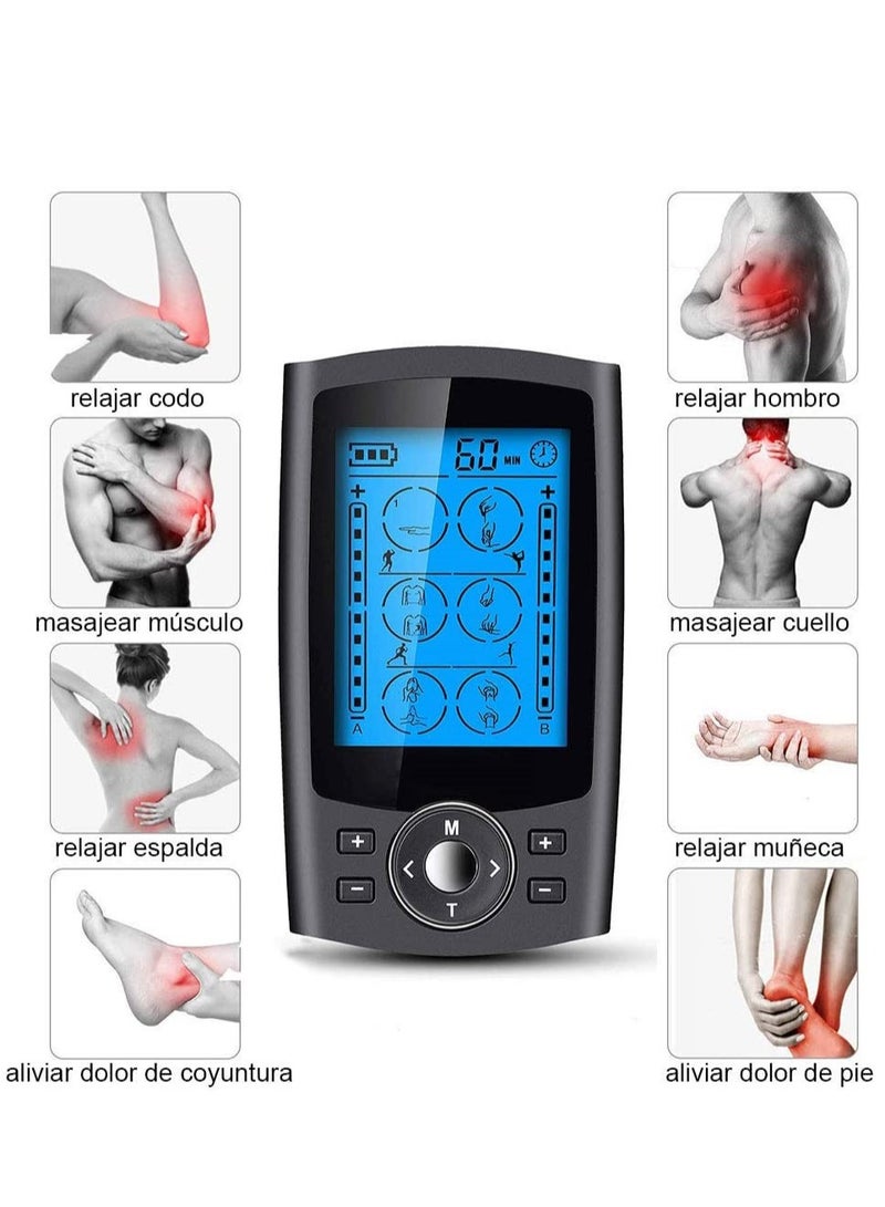 MHD Dual Channel 24 Modes Digital Electric Shock Therapy Pulse Massager TENS Unit Muscle Stimulator Machine for Back, Neck, Sciatica, Nerve Pain Relief with 10 Pads, Dust-Proof Drawstring Storage Bag  - Image 5