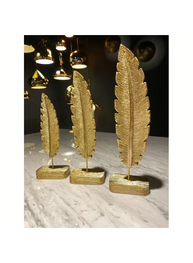 NAMA 3-piece Polyester decorative feather set, gold color - Image 1