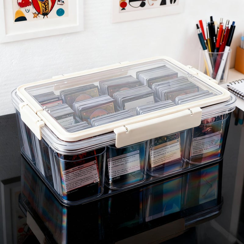 PUGED MTG Card Storage Box 3100+ Acrylic Large Trading Card Box Clear Organizer Display Case with Portable Handle 4 Removable Case for MTG TCG Cards - Image 1