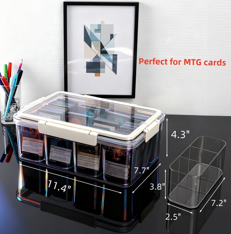 PUGED MTG Card Storage Box 3100+ Acrylic Large Trading Card Box Clear Organizer Display Case with Portable Handle 4 Removable Case for MTG TCG Cards - Image 3