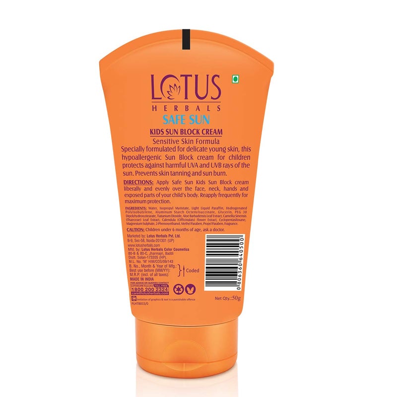 LOTUS HERBALS Lotus Herbals Lotus Safe Sun Kids Sunblock Cream SPF 25 Sensitive Skin Formula Sweat Waterproof Sunscreen 50g  - Image 2