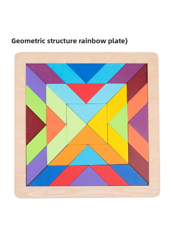 Children's Wooden Early Education Fun Jigsaw Puzzle Rainbow Building Blocks Large Disc Variety Modeling Puzzle Puzzle Puzzle Educational Toys-Color:Geometric Rainbow Disk - Image 1