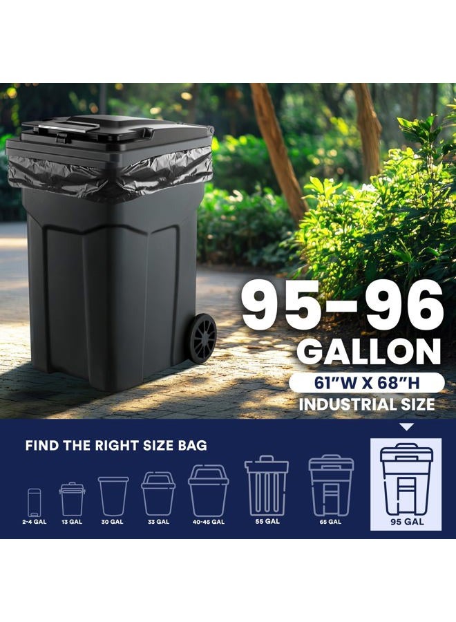 Plasticplace أكياس قمامة سعة 95-96 جالون │ 1.2 مل │ أكياس قمامة ثقيلة سوداء │ لفات │ 61” × 68” (15 قطعة) - Image 3