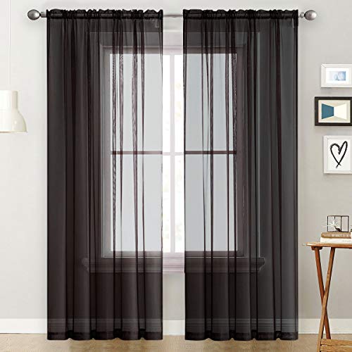SpaceDresser Basic Rod Pocket Sheer Voile Window Curtain Panels White 1 Pair 2 Panels 60 Width 108 Inch Long for Kitchen Bedroom Children Living Room Yard(Black 60 W x 108 L) - Image 1