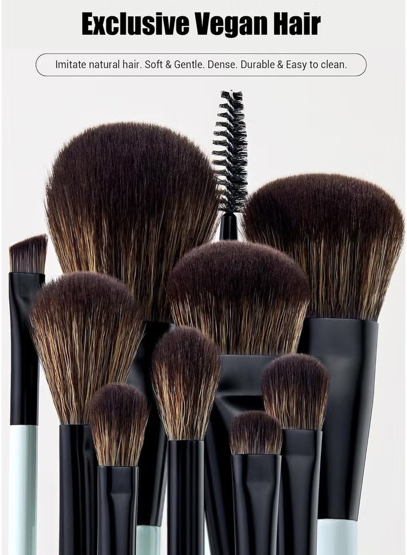 Jessup Makeup Brushes Set 10pcs, Double Sided Foundation Contour Blush Highlight Blending Eyebrow Brush Eyeshadow Eyeliner Concealer Brush, Bright Cyan Cruelty Free Cosmetic Tools T500 - Image 2