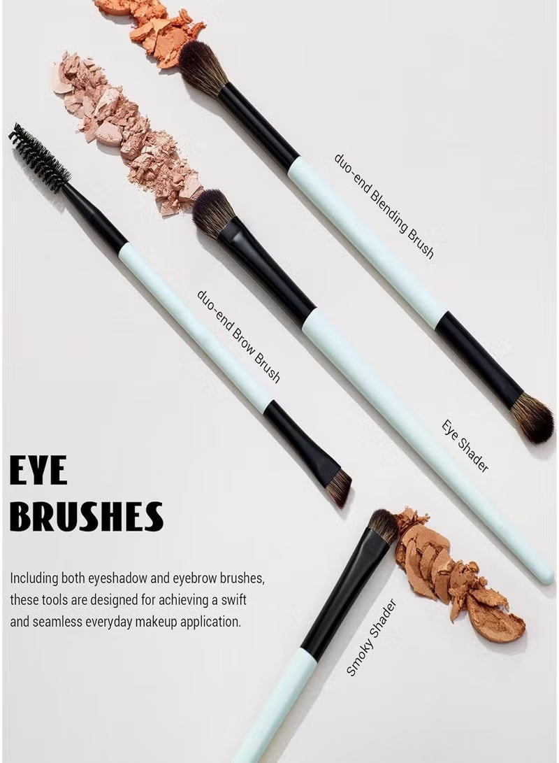 Jessup Makeup Brushes Set 10pcs, Double Sided Foundation Contour Blush Highlight Blending Eyebrow Brush Eyeshadow Eyeliner Concealer Brush, Bright Cyan Cruelty Free Cosmetic Tools T500 - Image 4