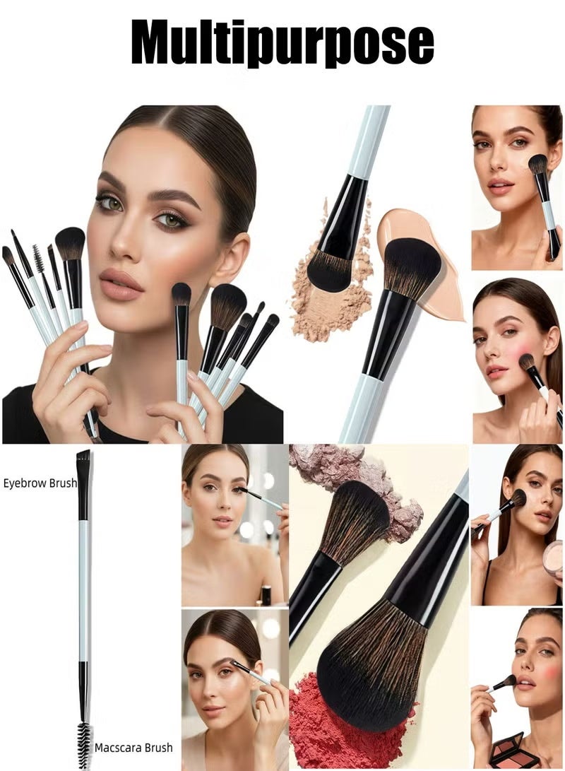 Jessup Makeup Brushes Set 10pcs, Double Sided Foundation Contour Blush Highlight Blending Eyebrow Brush Eyeshadow Eyeliner Concealer Brush, Bright Cyan Cruelty Free Cosmetic Tools T500 - Image 5