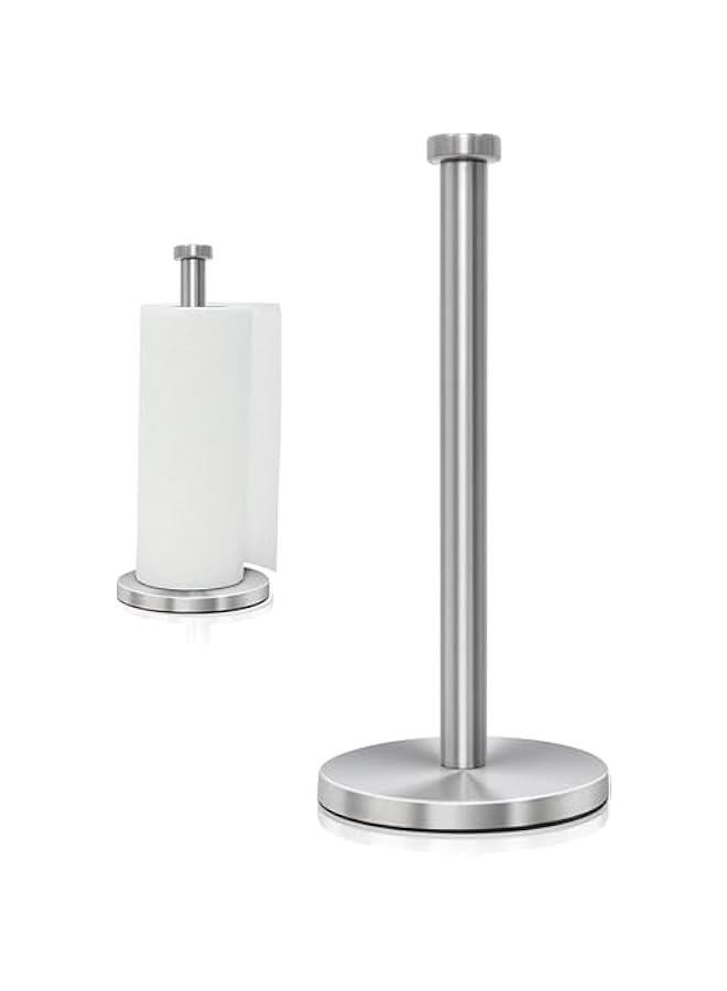 هوكور حامل مناشف ورقية لسطح الطاولة من لوك روزي، حامل مناشف ورقية من الستانلس ستيل، نيكل مصقول، مع قاعدة صلبة من الستانلس ستيل، حامل لفافات المناشف الورقية للبكرات القياسية او الكبيرة (فضي) - Image 1