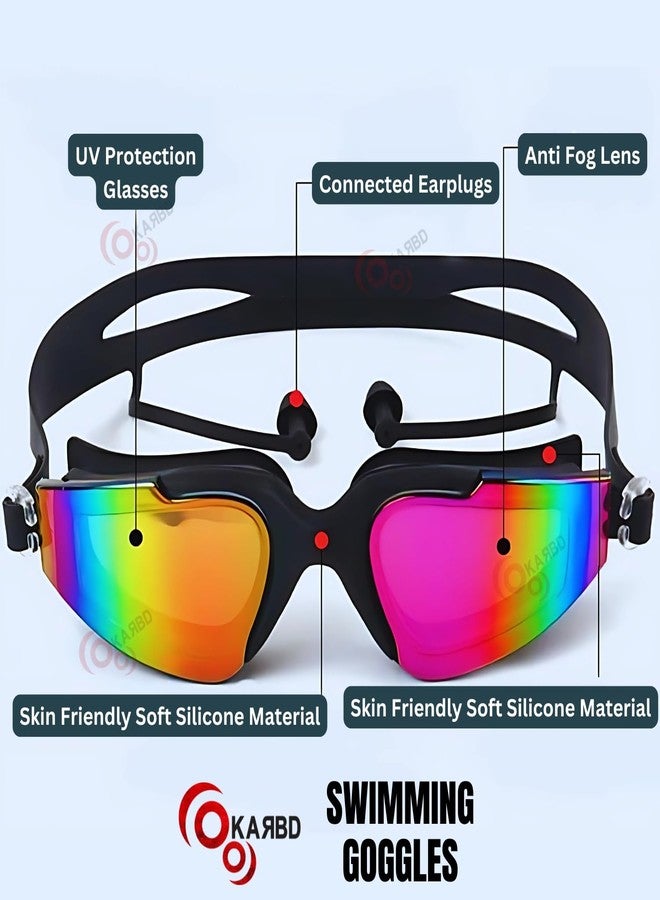 KARBD Swimming Goggles Youth with Reflective UV Protection Polarized Glasses Connected Ear Plugs (Youth Reflective Assorted B) - Image 5