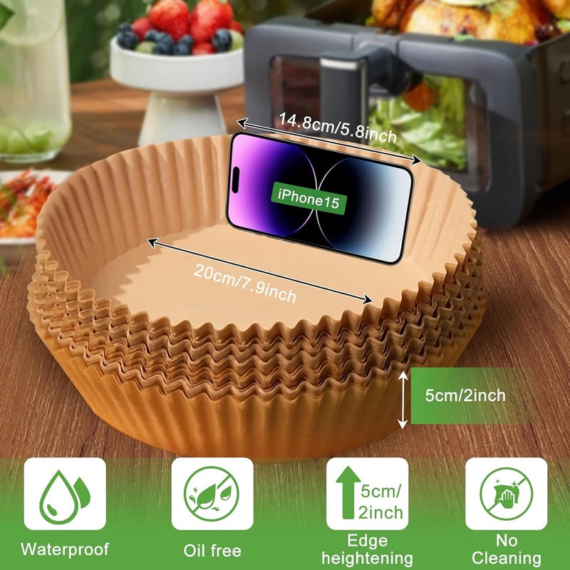 Adhjito 200PCS Air Fryer Liners Disposable: Round 7.9 Inch Non-Stick Airfryer Paper Liners - Food Grade Parchment Paper for 5 6 7 8 QT Air Fryer Baking and Roasting - Waterproof and OilProof (10 Inch on Top) - Image 2