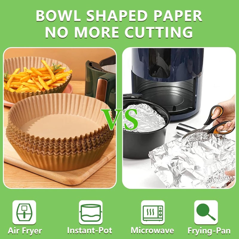 Adhjito 200PCS Air Fryer Liners Disposable: Round 7.9 Inch Non-Stick Airfryer Paper Liners - Food Grade Parchment Paper for 5 6 7 8 QT Air Fryer Baking and Roasting - Waterproof and OilProof (10 Inch on Top) - Image 4