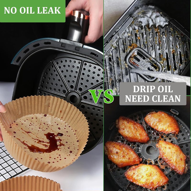 Adhjito 200PCS Air Fryer Liners Disposable: Round 7.9 Inch Non-Stick Airfryer Paper Liners - Food Grade Parchment Paper for 5 6 7 8 QT Air Fryer Baking and Roasting - Waterproof and OilProof (10 Inch on Top) - Image 3