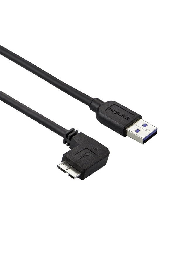 StarTech 0.5m 20in Slim Micro USB 3.0 Cable M/M - Left-Angle Micro-USB - USB 3.0 A to Micro B - Angled Micro USB - USB 3.1 Gen 1 5Gbps (USB3AU50CMLS), Black, 20in / 50cm  - Image 1