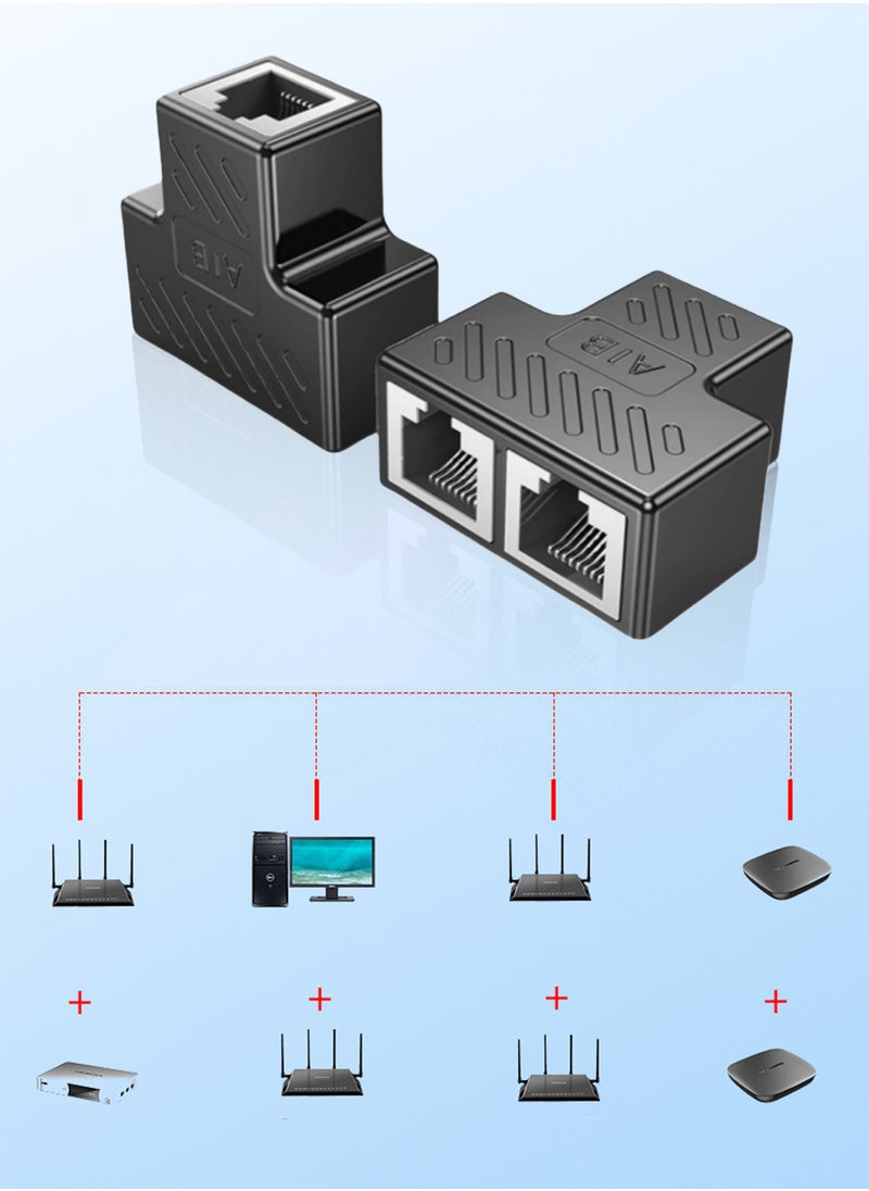 Generic - 4Pcs RJ45 Ethernet Splitter Adapter, 1 to 2 Ethernet Extender Connecter Female to 2 Female 8P8C Extender Plug LAN Couple Network for Cat5 Cat5e Cat6 Cat6e Cat7 - Image 1