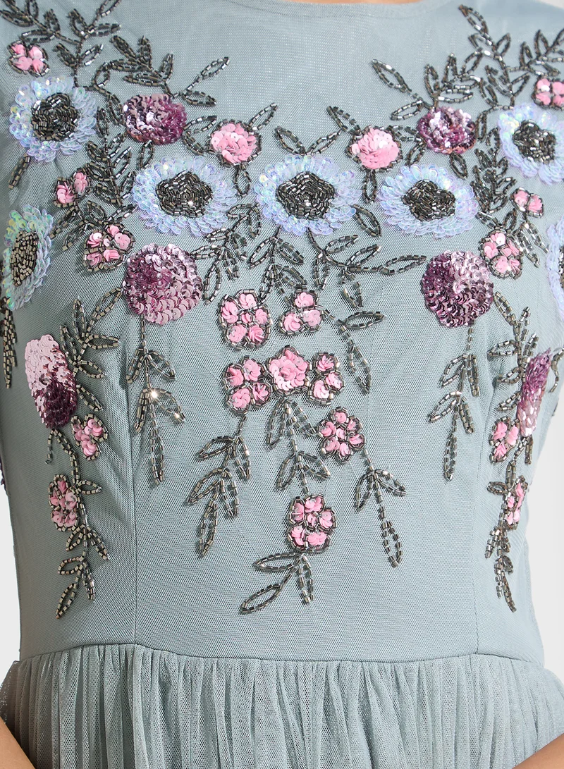 Namshi x Shouq Embroidered Fit And Flare Dress
