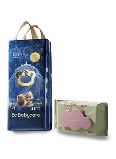 Babycare Babycare - Royal Baby Diaper Pants, Size 4 (9–14 Kg), 1 Pack (32 Pieces) + Baby Wipes (80 Pieces), BPA-Free, Non-Toxic, Ultra-Absorbent, Soft and Breathable, Leak-Proof, Hypoallergenic, Stretchy Waistband, Pull-Up Design, Comfortable Fit, Gentle on Skin, Easy to Change, Ideal for Active Babies  - Image 1