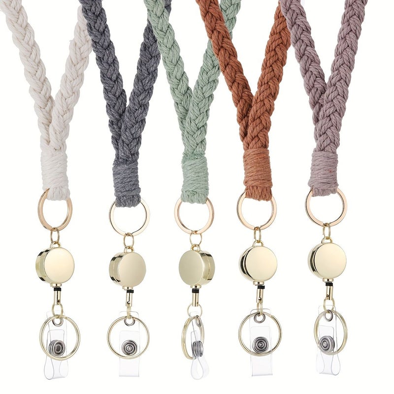 1 Pc Bohemian Rope Handmade Braided Retractable Buckle Work Card Lanyard Brick Red - Image 4