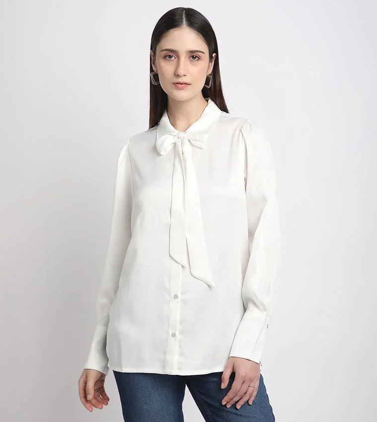 Tie Up Solid Regular Fit Shirt
